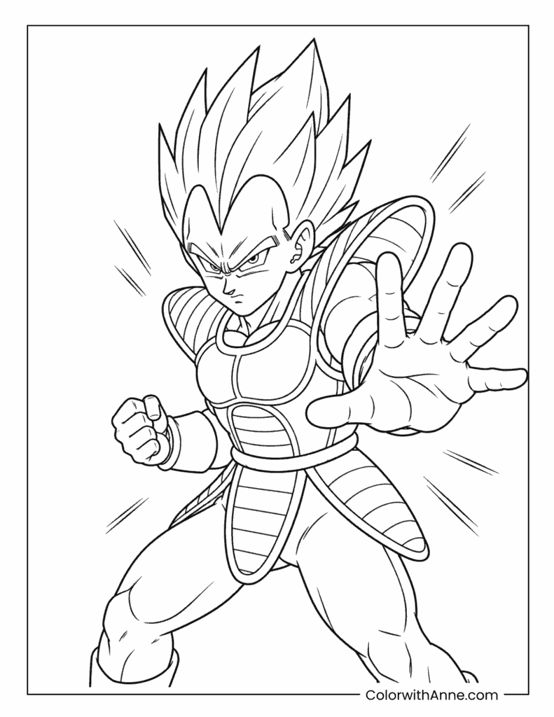 Vegeta Energy Blast Attack Coloring Page