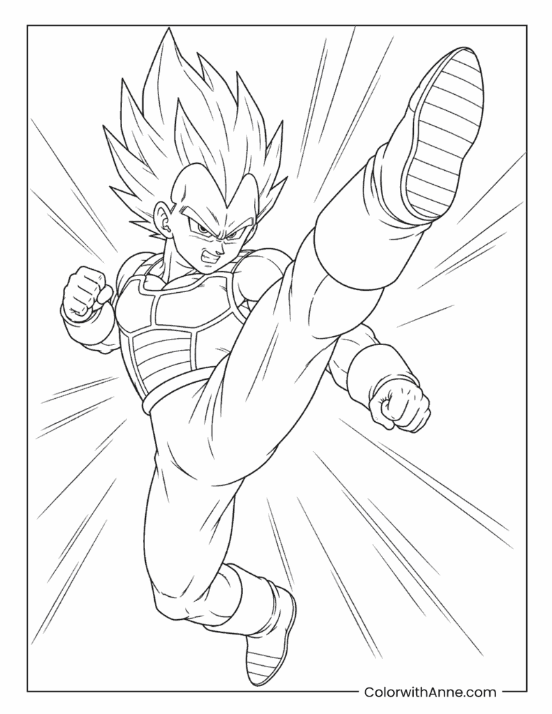 Vegeta High Kick Attack Coloring Page