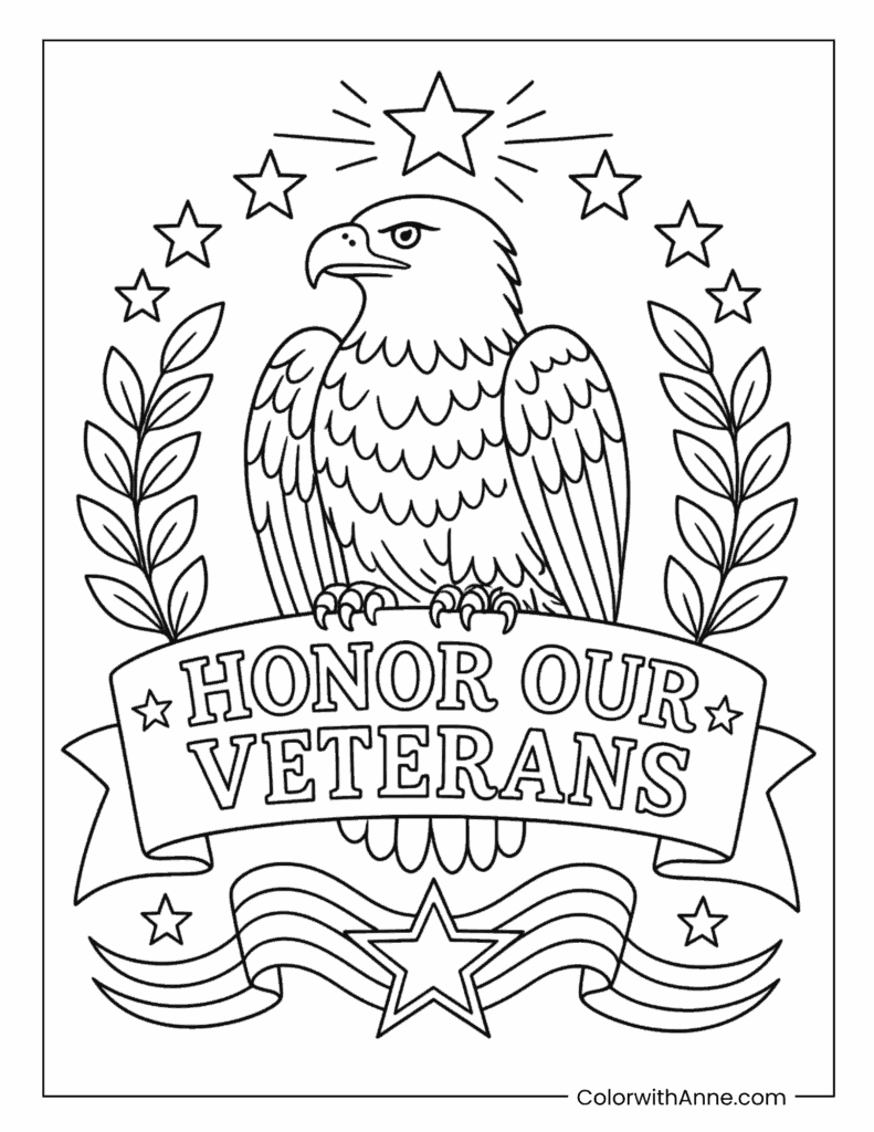 Veterans Day Eagle Honor Banner Coloring Page