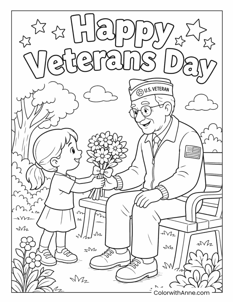 Veterans Day Veteran Receiving Flowers Coloring Page