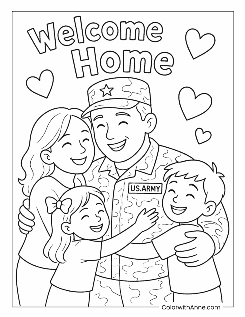 Veterans Day Welcome Home Family Coloring Page