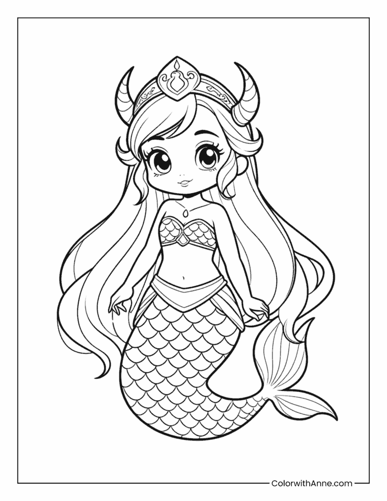 Viking Mermaid Warrior Coloring Page