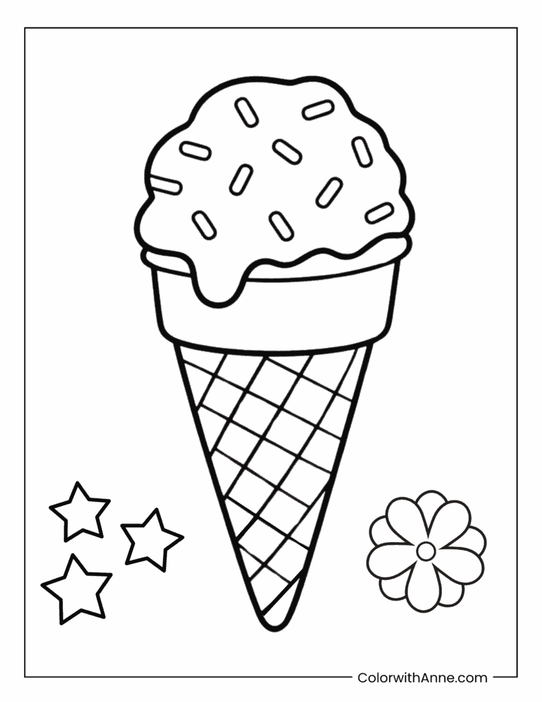 Waffle Cone with Sprinkles Coloring Page