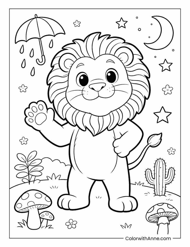 Waving Lion Coloring Page