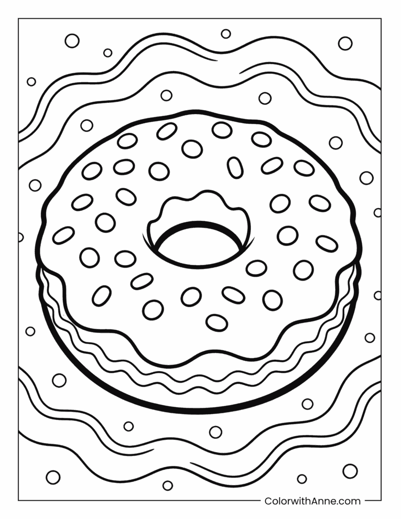 Wavy Pattern Donut with Background Circles Coloring Page