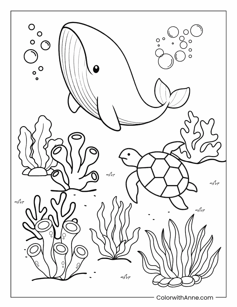 Whale in the Sea Coloring Page