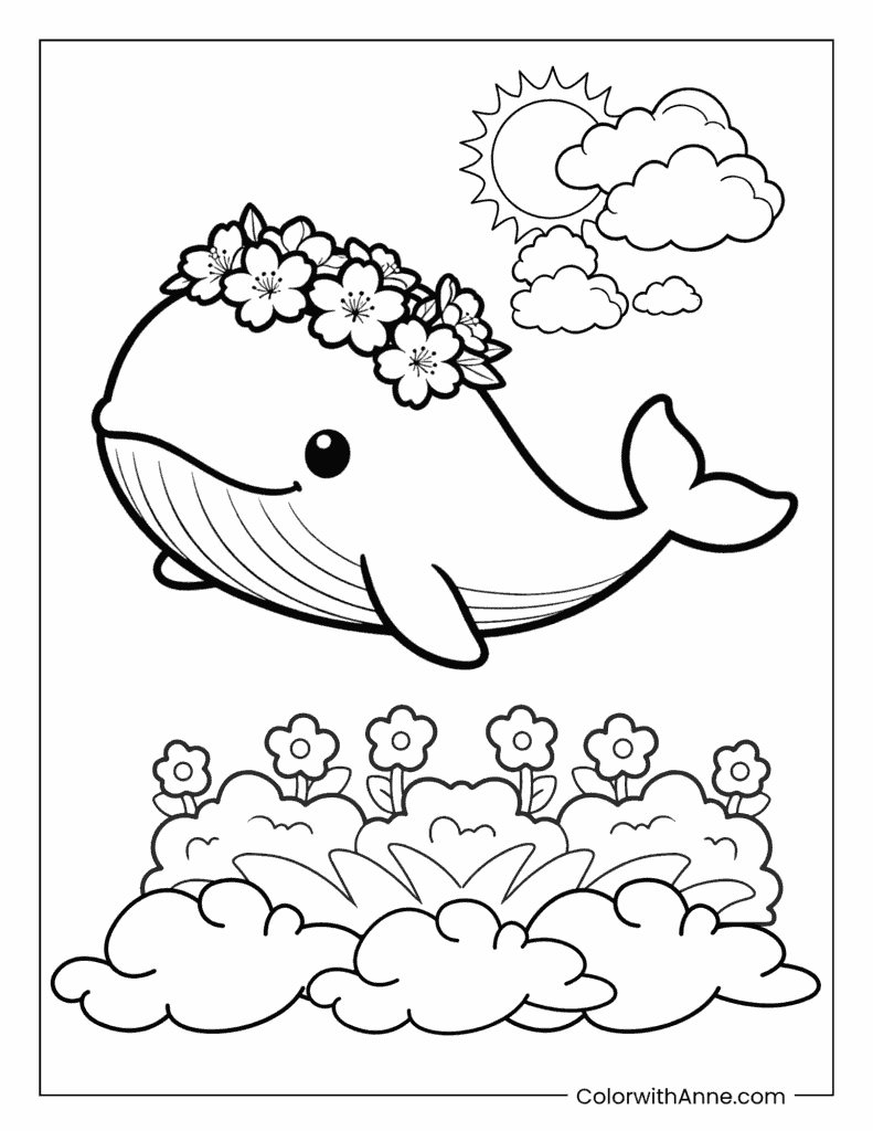 Whale's Garden in the Sky Coloring Page