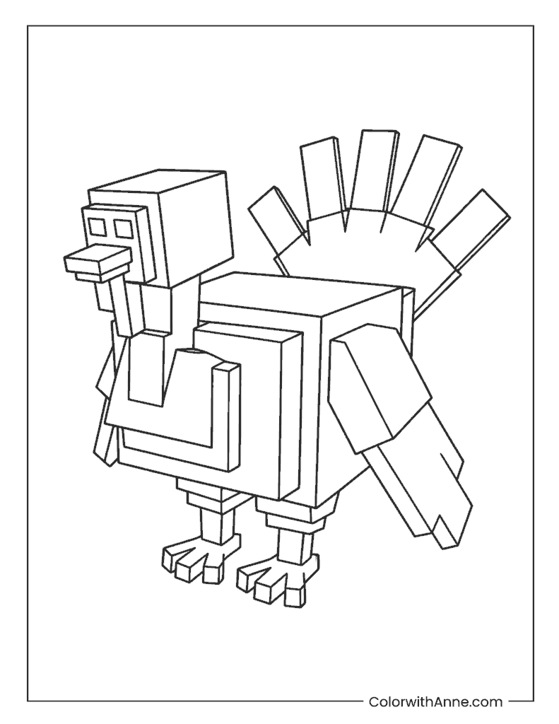 Wild Turkey Forest Animal Coloring Page