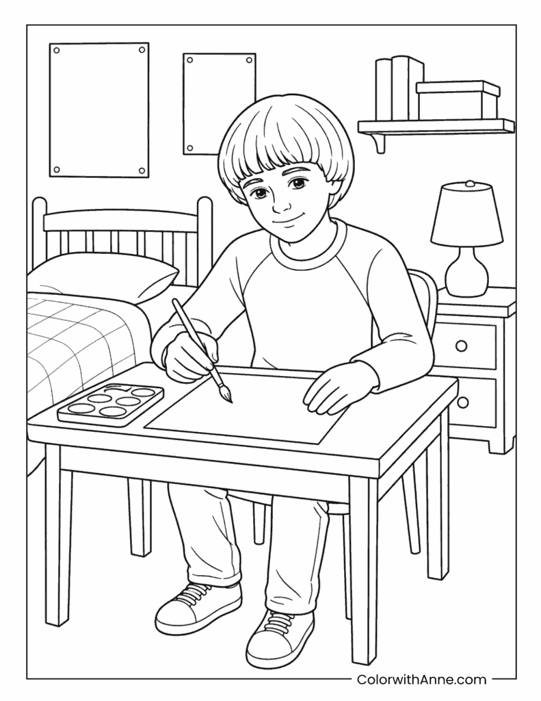 Will Drawing in Bedroom Coloring Page