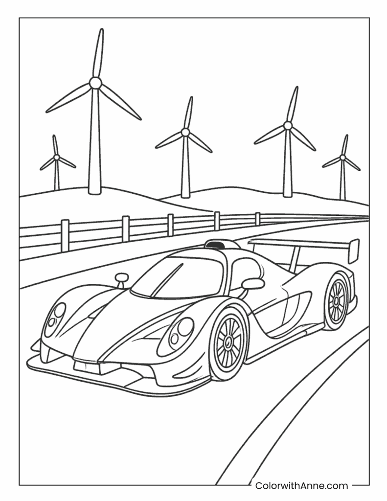 Wind Farm Race Car Coloring Page