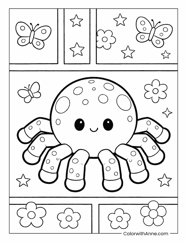 Window-Pane Spider Coloring Page