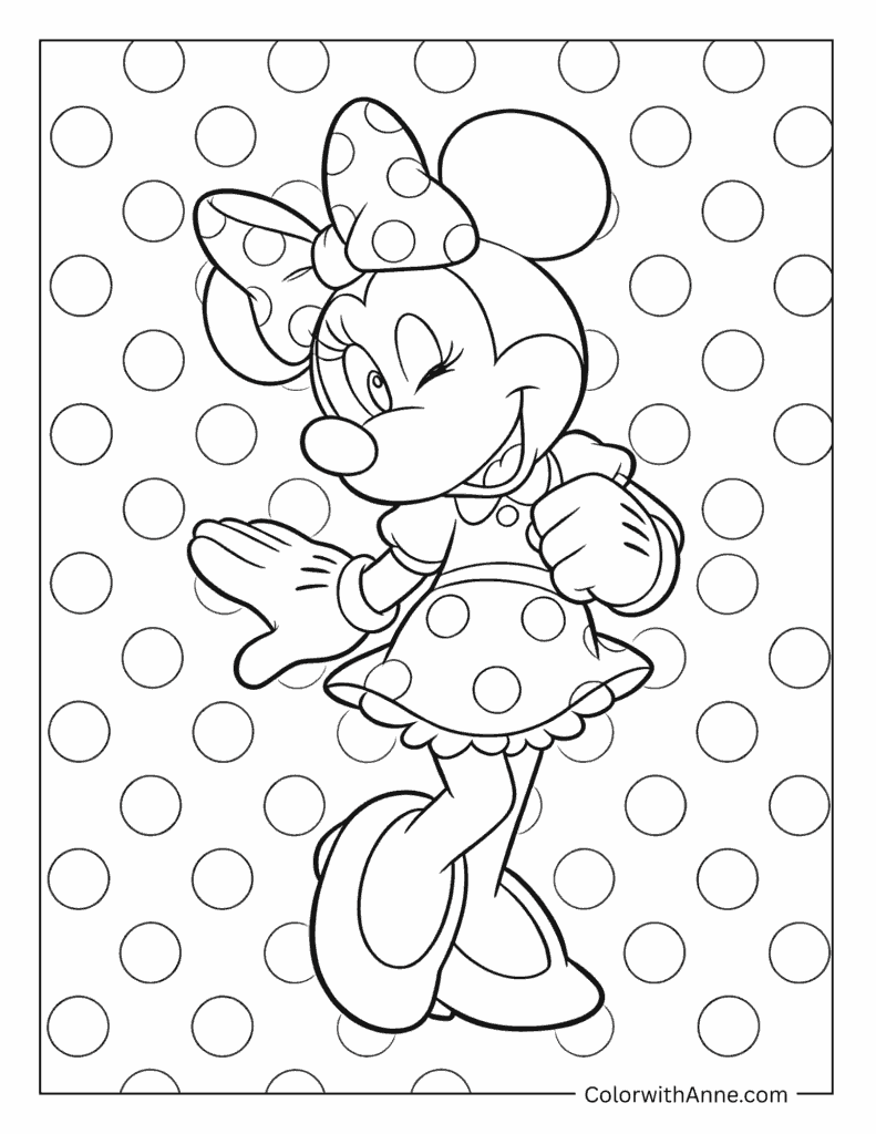 Winking Minnie Mouse in a Dance Pose Coloring Page