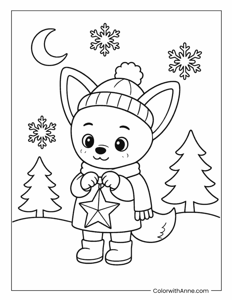 Winter Night FoxI.Ny Holding Star Ornament SKZOO Coloring Page