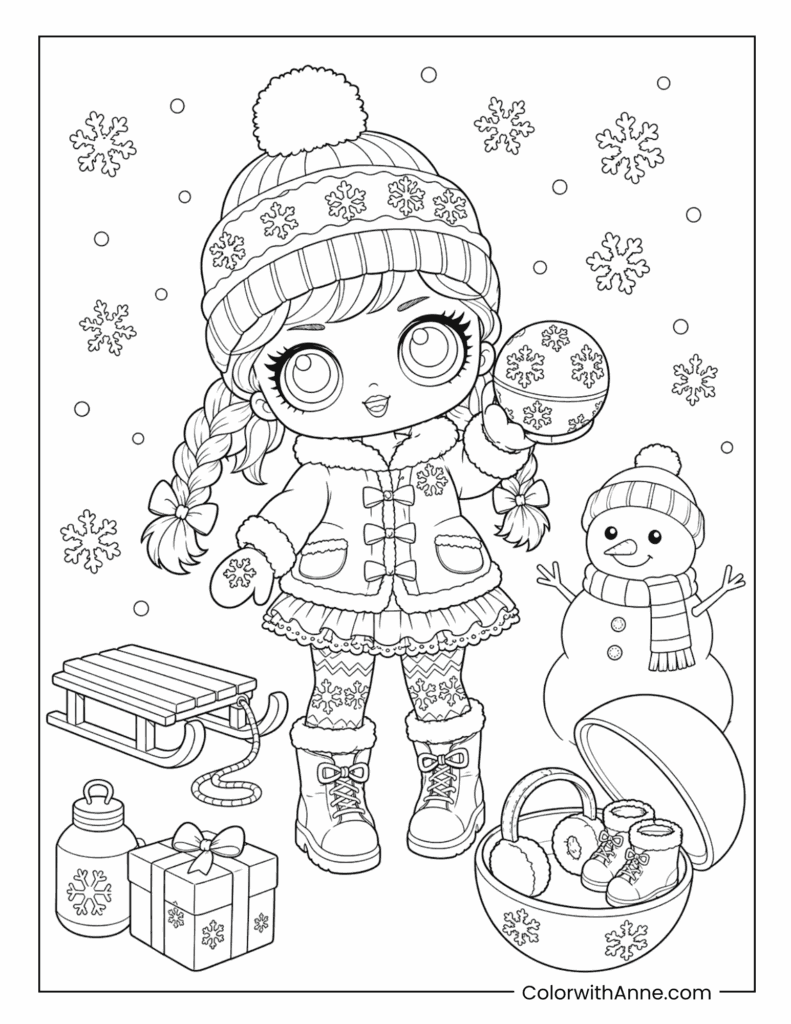 Winter Snow Day Capsule Coloring Page