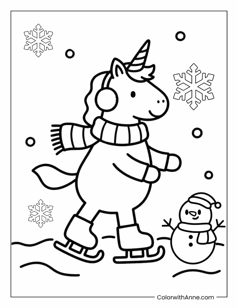 Winter Wonderland Unicorn Coloring Page