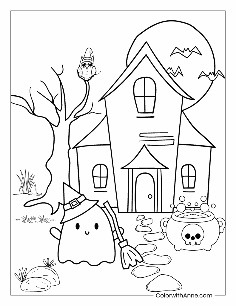 Witch's Cottage Coloring Page