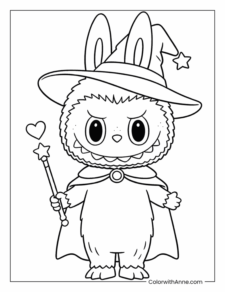 Wizard Labubu with Magic Wand Coloring Page