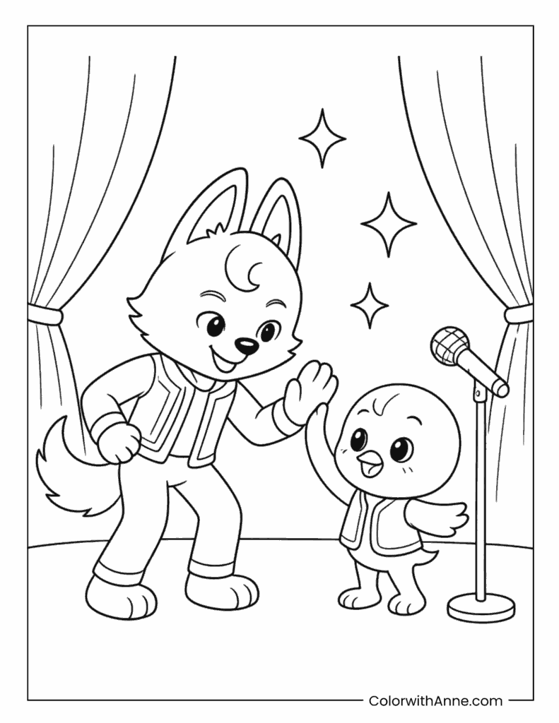 Wolf Chan & BbokAri Stage High-Five SKZOO Coloring Page