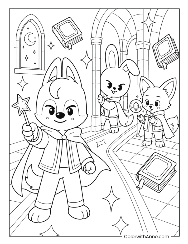 Wolf Chan Holding Star Wand Coloring Page