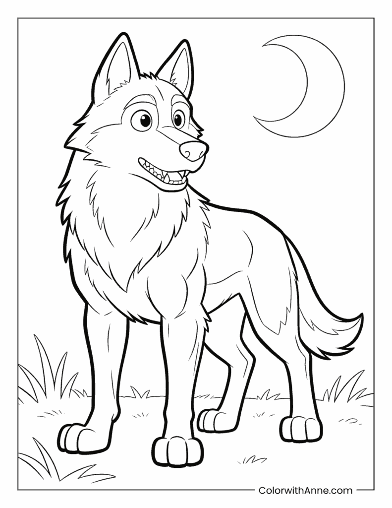 Wolf Howling at a Crescent Moon Coloring Page