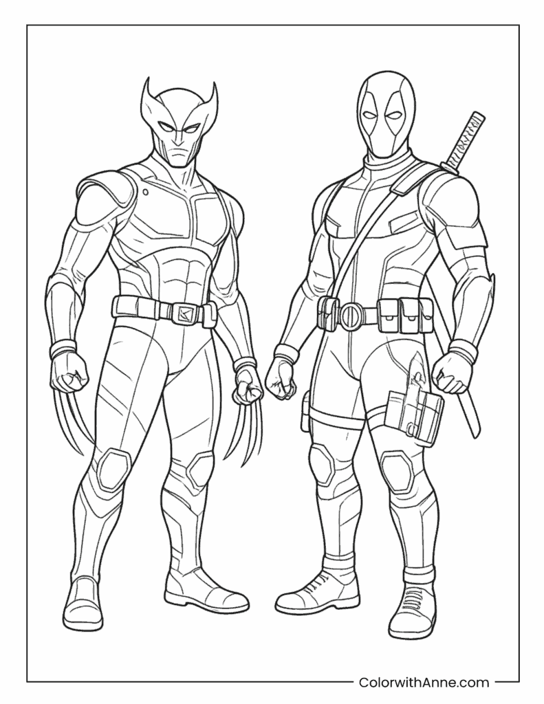 Wolverine and Deadpool Standing Together Coloring Page