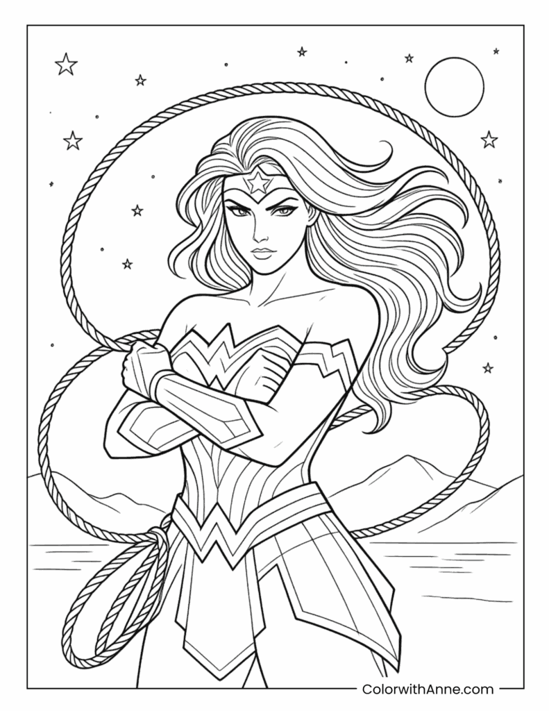 Wonder Woman Lasso Portrait Coloring Page