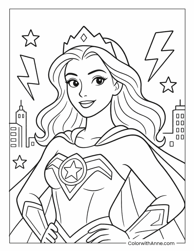 Wonder Woman Lightning Pose Coloring Page