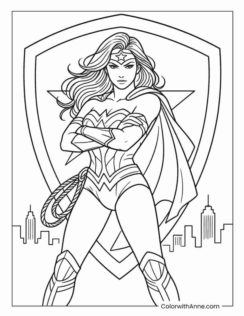 Wonder Woman Shield Emblem Portrait Coloring Page