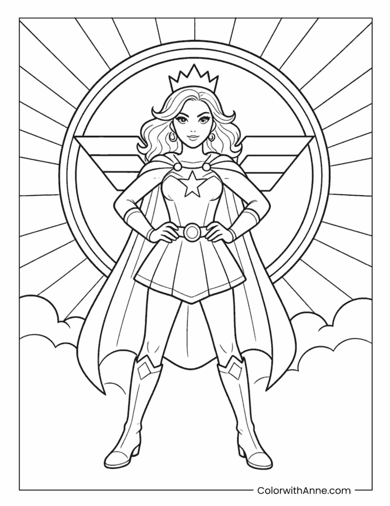 Wonder Woman Standing Inside Emblem Coloring Page