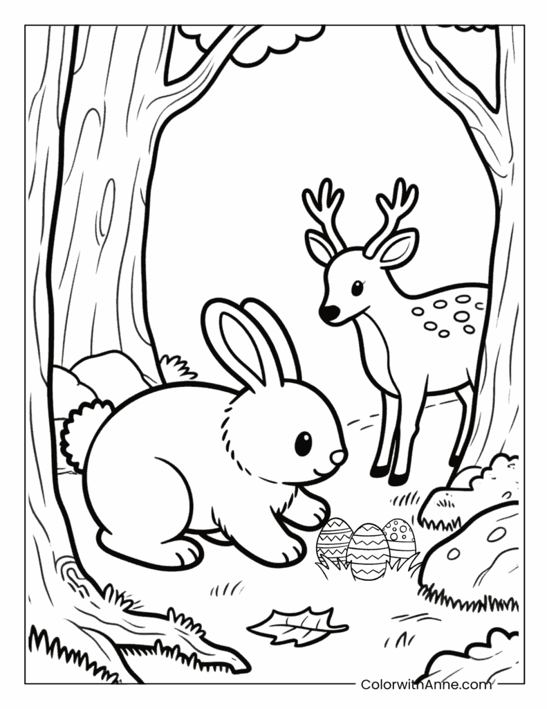 Woodland Egg Hunt Coloring Page
