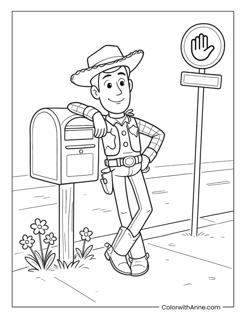 Woody Relaxing Beside the Mailbox Coloring Page
