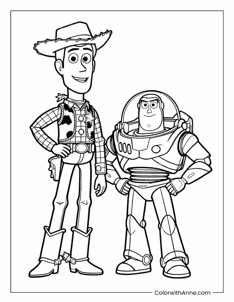 Woody and Buzz Lightyear Coloring Page for Kids