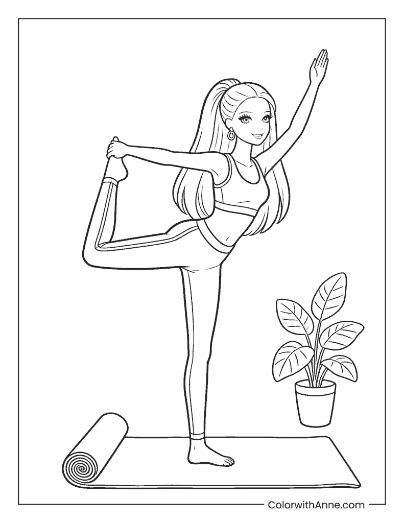 Yoga Barbie on a Mat Coloring Page