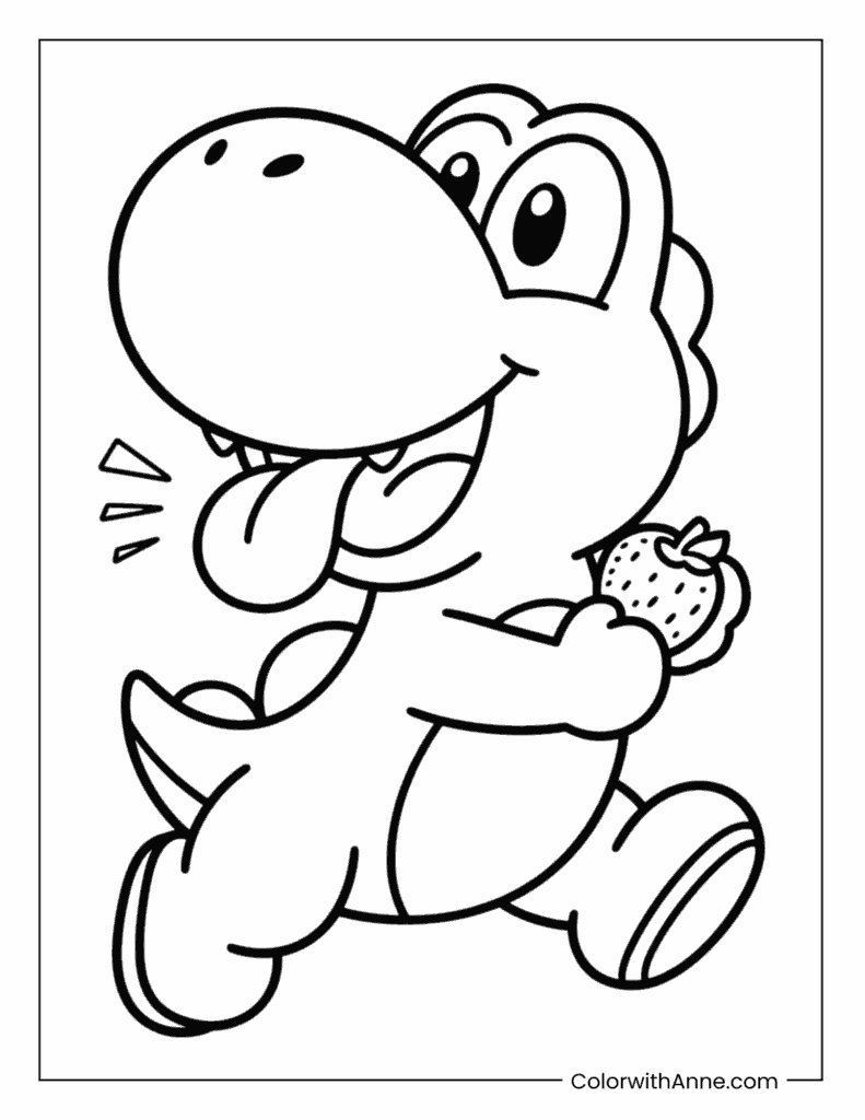 Yoshi Holding a Strawberry Coloring Page