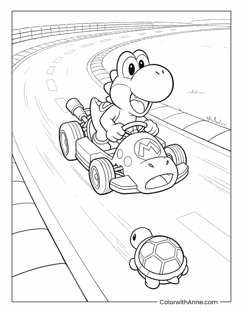 Yoshi Racing on the Highway Coloring Page