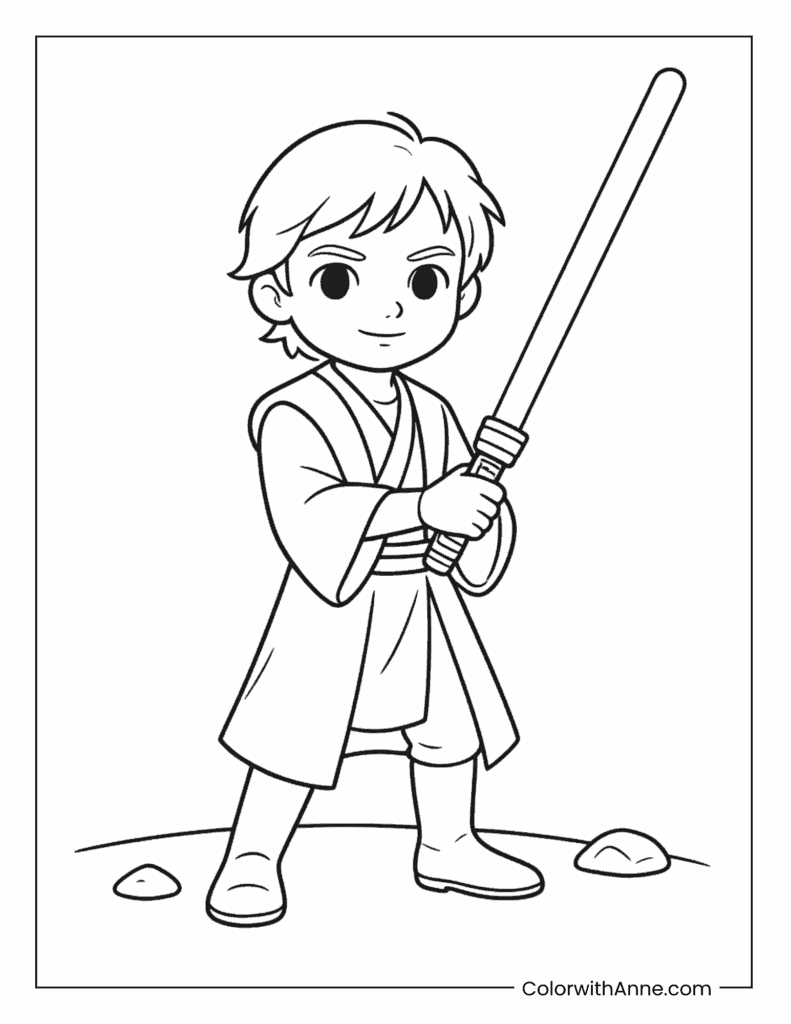 Young Jedi Holding Lightsaber Coloring Page