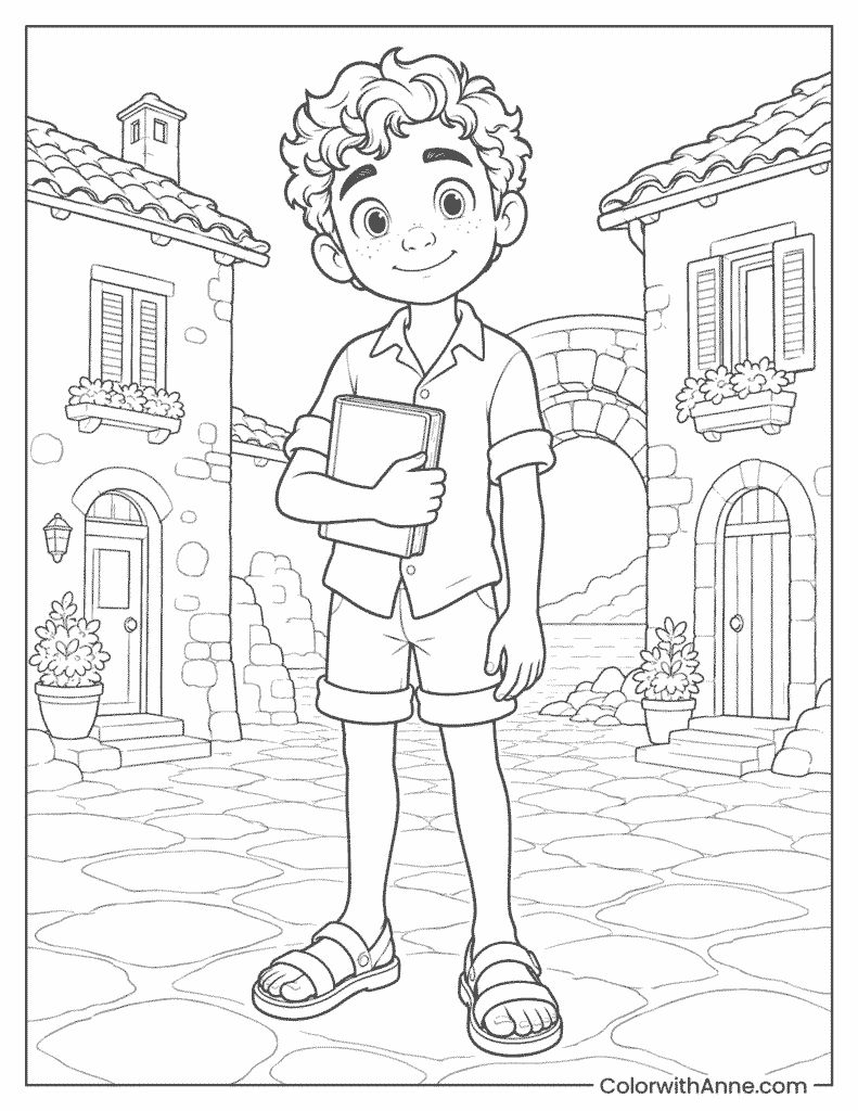 Young Luca by the Portorosso Seaside Coloring Page