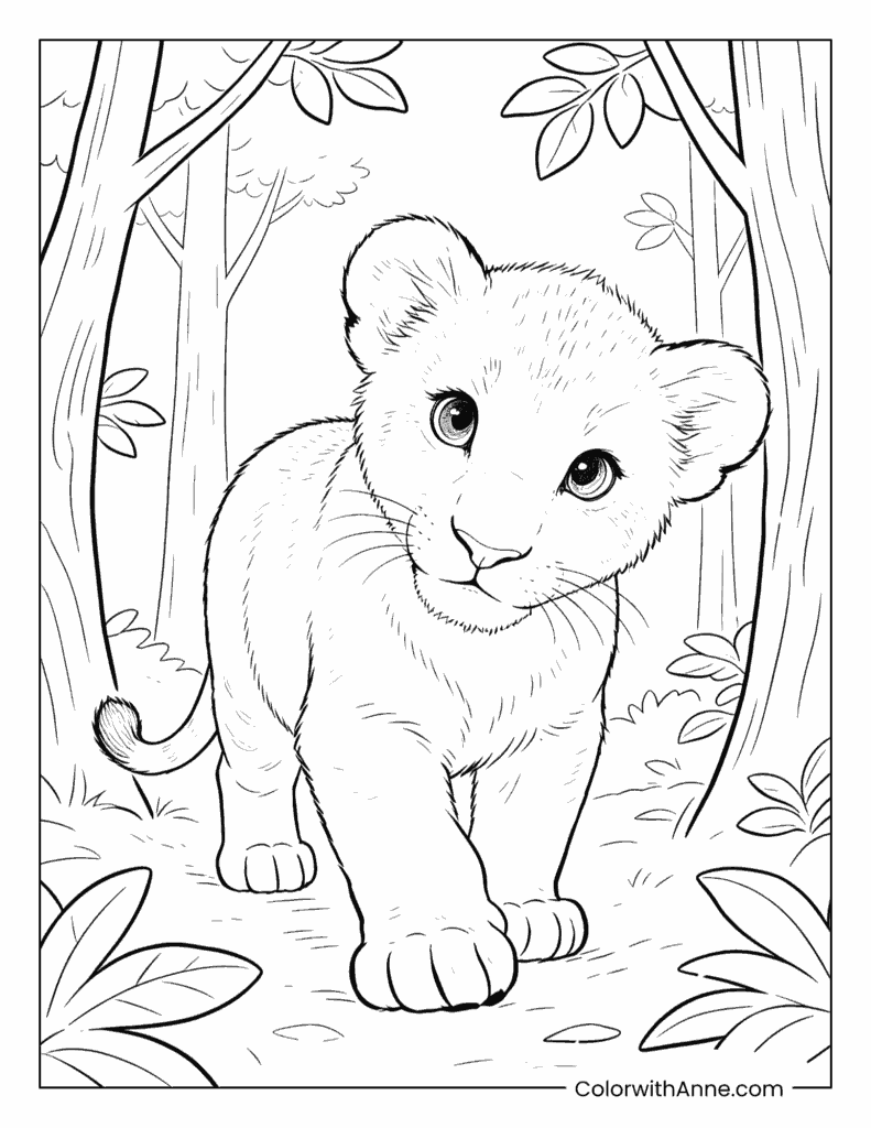 Young Simba Walking in the Jungle Coloring Page