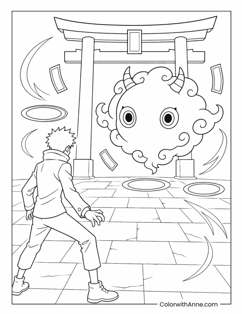 Yuji Itadori Facing Cursed Spirit Coloring Page