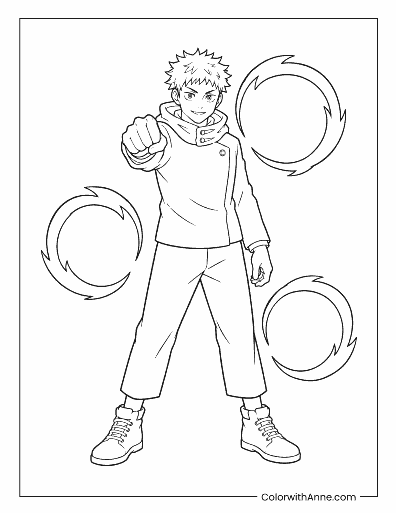 Yuji Itadori Punch Pose Coloring Page
