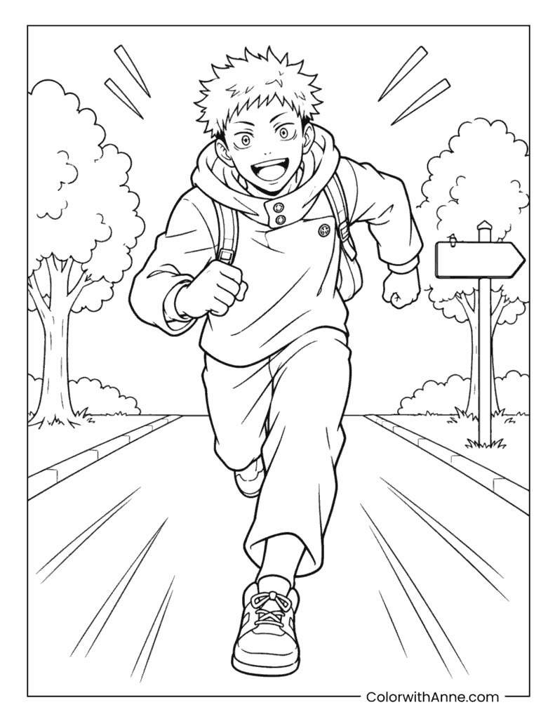 Yuji Itadori Running to School Coloring Page