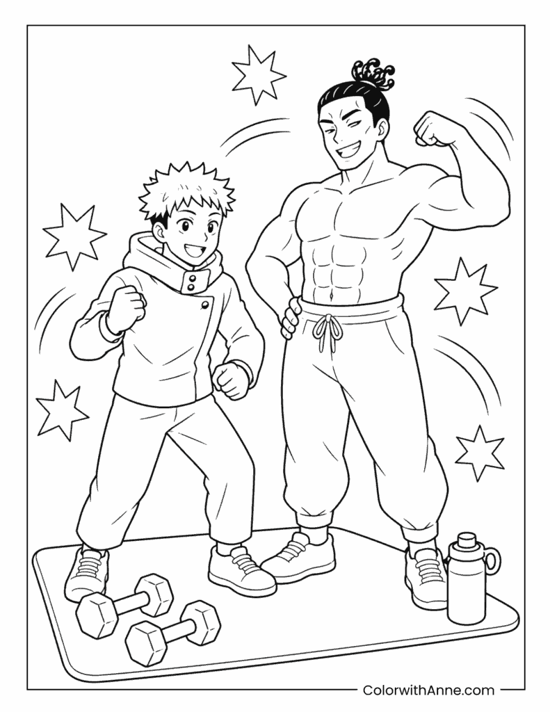 Yuji Itadori and Aoi Todo Workout Training Coloring Page
