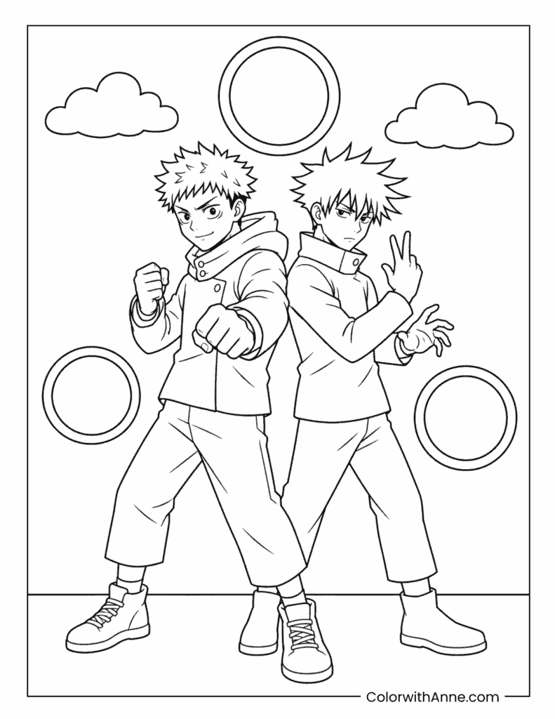 Yuji Itadori and Megumi Fushiguro Duo Coloring Page