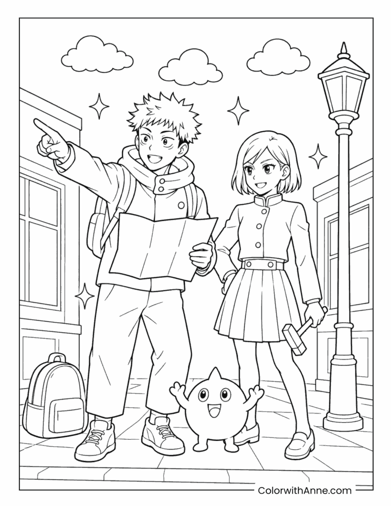 Yuji Itadori and Nobara City Adventure Coloring Page