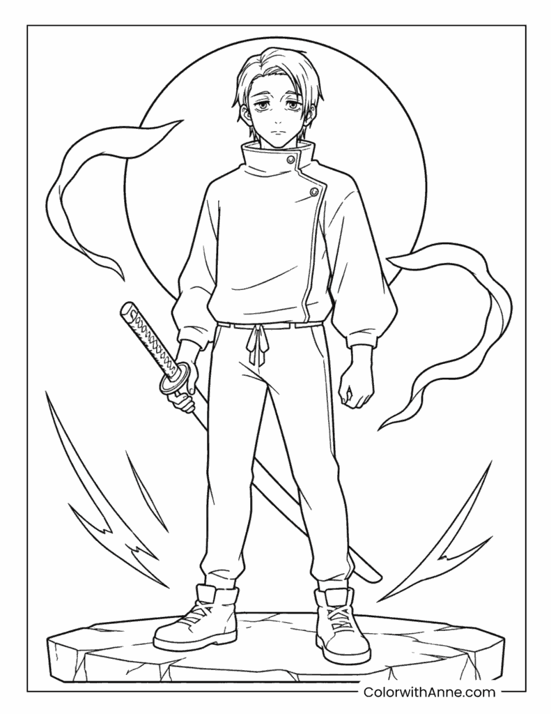 Yuta Okkotsu Holding Katana Coloring Page