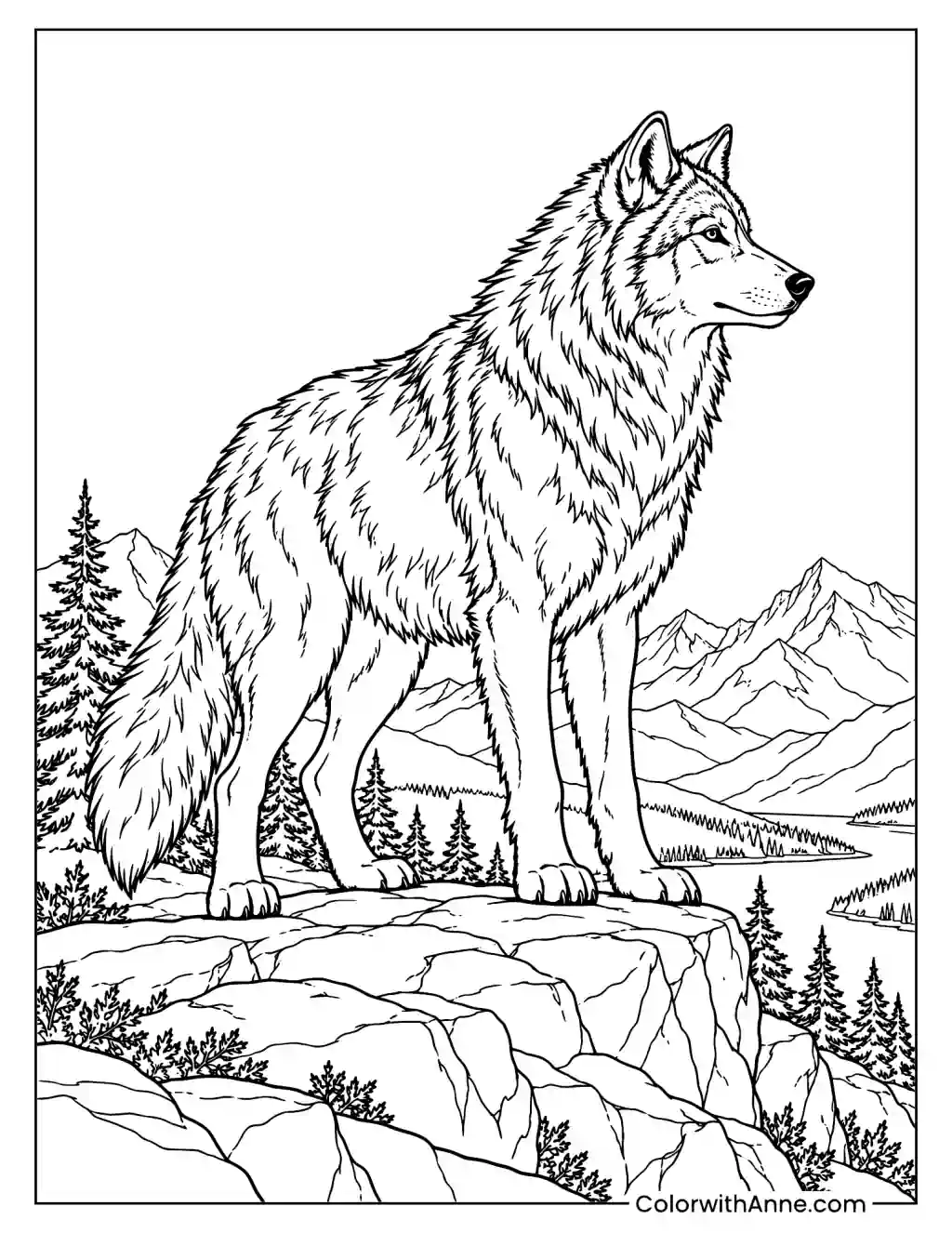 A Majestic Alpha Wolf Coloring Page
