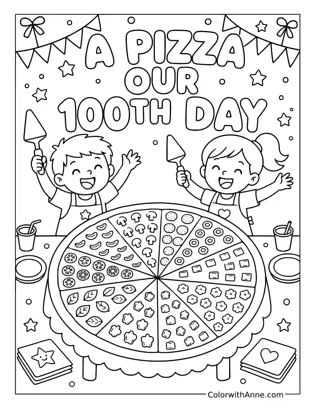 A Pizza Our 100th Day coloring page