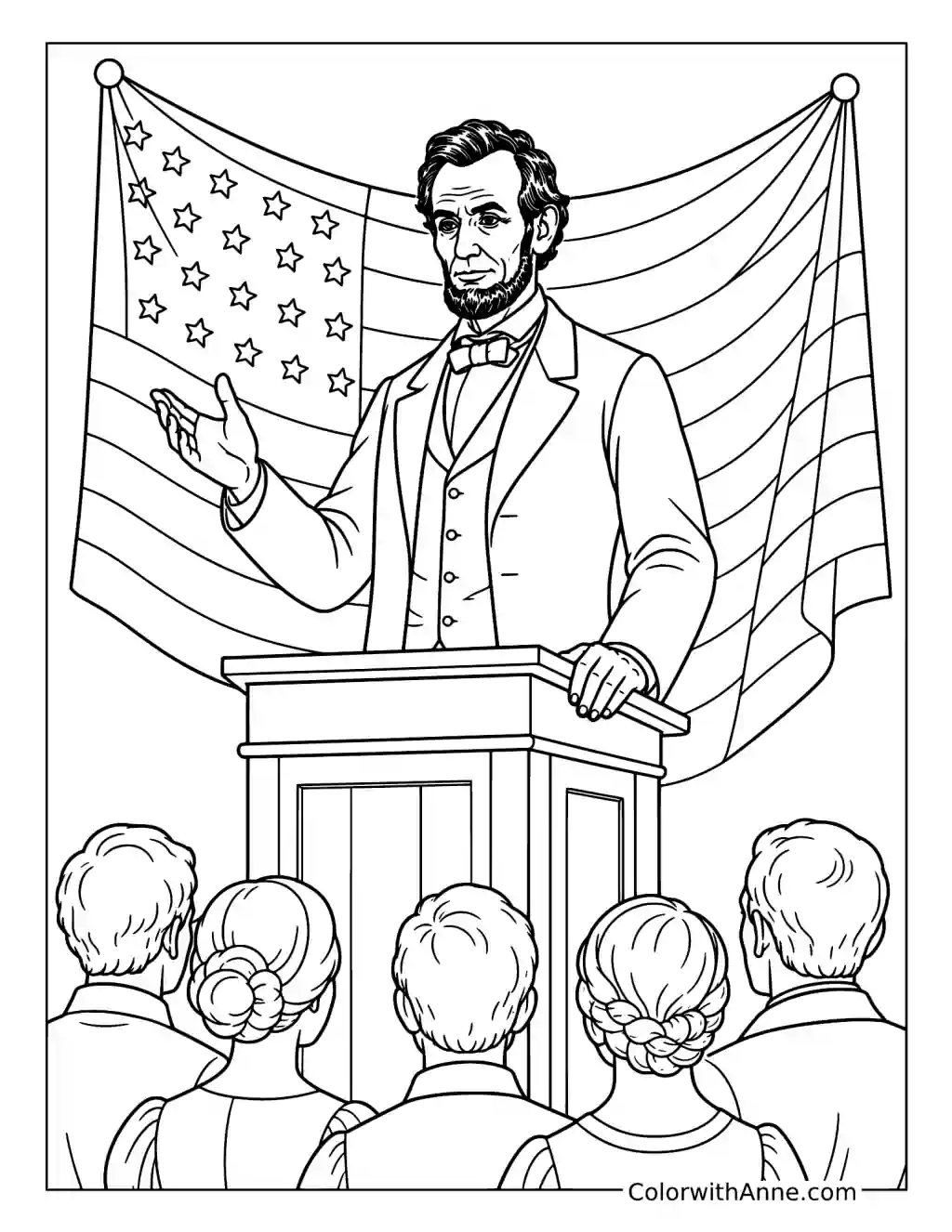 Abraham Lincoln Delivering a Speech coloring page