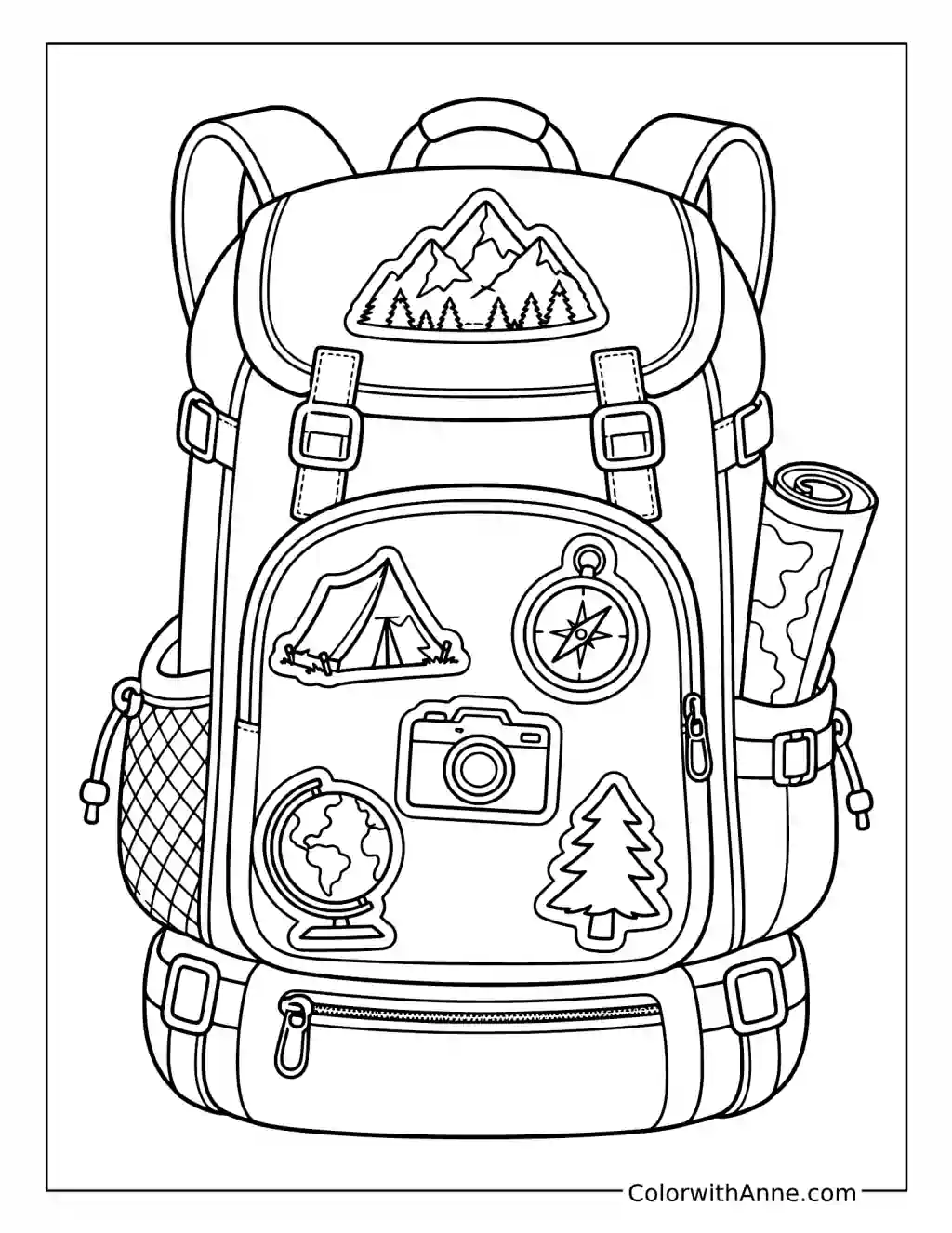 Adventure Backpack with Patches coloring page