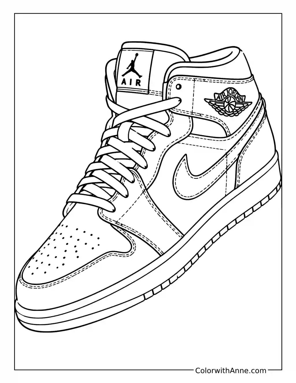 Air Jordan High-Top Sneaker with Wings Logo coloring page